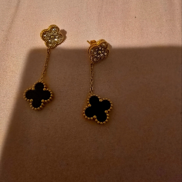 18kgp Dubai Jewelry- Elegant Gold and Black Dangle Earrings - Picture 1 of 5